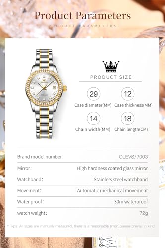 Image of OLEVS Womens Diamond Watches Automatic Mechanical Gold Luxury Dress Ladies Self Winding Original Stainless Steel Wrist Watch