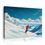 ウィンタースポーツウォールアートプリントスノーマウンテンスキーアドベンチャーキャンバス装飾ポスターペインティング寮ギャラリーオフィスホームウォールデコレーション35x52cmインナーフレーム