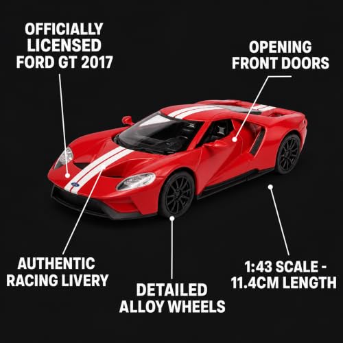 Image of Wizplex MSZ Ford GT 1:43 Scale Officially Licensed Die Cast Metal Car - Pull Back Supercar with Openable Front Doors, Collectible Showpiece for Kids 6+ & Car Enthusiasts