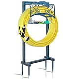 FaloStwer Gartenschlauchhalter freistehender Metall Wasserschlauch Ständer, Abnehmbarer Robuster Schlauchaufhänger mit Aufbewahrungskorb, Gartenschlauch Halterung für Hof Rasenplatz (Retro Blau)