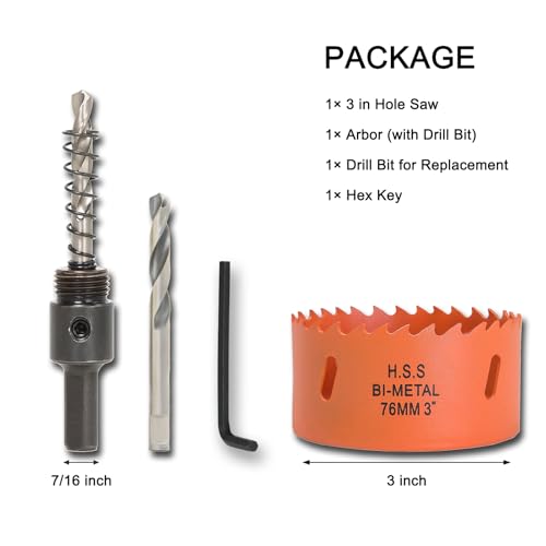 VIKITON 3 inch Hole Saw with Arbor for Metal Wood Plastic, 76mm Bi-Metal Hole Cutter for Different Project with Smooth and Flat Drilling Edge, Fast Chip Removal
