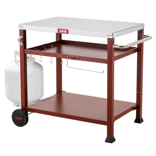 3‑Shelf Outdoor Grill Table with Wheels Pizza Oven Stand