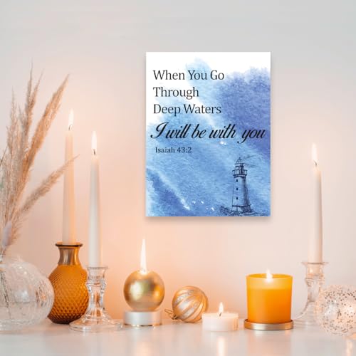 Gwisml When You Go Through Deep Waters Inspirational Bible Verse Canvas Wall Art,Isaiah 43:2 Motivational Scripture Print Painting Artwork for Christian Home Office Bible Verse Wall Decor - image 5