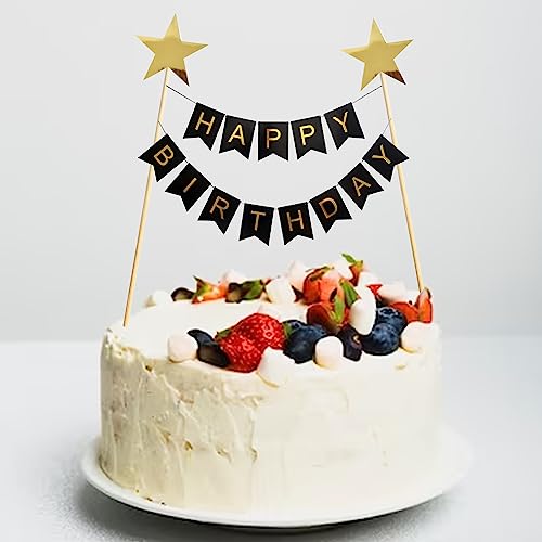 Image of Rozi Decoration Happy Birthday Cake Topper - Black 1 Pcs Party Decor