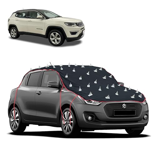 Image of Dog Protection Spike Car Cover for Compass Bonnet to Roof Easy Installation with 4 Elastic Hook Strap | Anti-Scratch Soft Cotton Inner | Complete Protection from Street Dogs & Monkeys