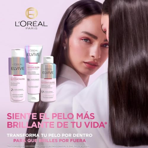 Miniatura 4 de L'Oréal Paris Elvive Glycolic Gloss Rutina Completa con Ácido Glicólico | Pack Champú sin sulfatos, Acondicionador y Tratamiento, Brillo Efecto Espejo, Para Cabello Poroso, Elvive Glycolic Gloss