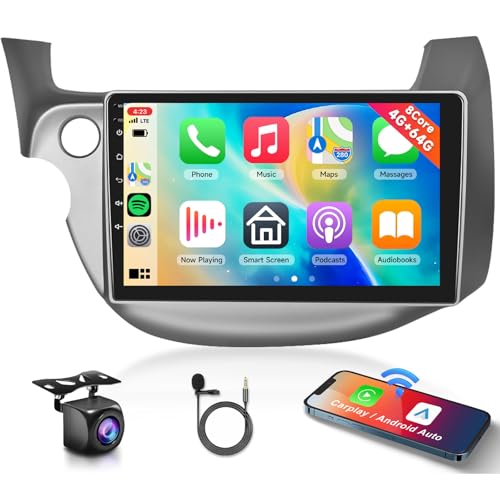 Image of 8-Core 4+64G Android Car Stereo for Honda Fit 2008-2013 with Wireless Carplay 10.1 inch Touchscreen Car Radio with GPS Navigation, WiFi, Android Auto, DSP, FM /RDS Radio, Bluetooth 5.0, Backup Camera
