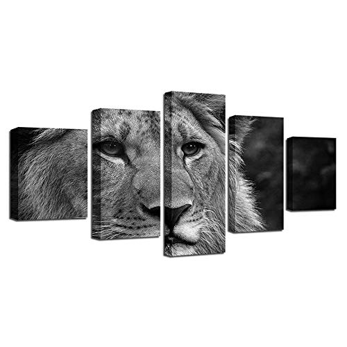 Toile lion gris 5 pièces pour créer une décoration murale moderne dans votre salon ou bureau