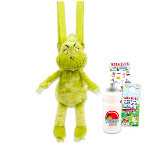 Dr. Seuss Grinch Plush Backpack Set - Bundle with 12" Plushie Doll with Carrying Straps, Stickers, More | How The Grinch Stole