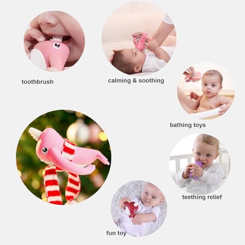 Image of Smily Mia Narwhal Silicone Baby Teething Toys for 3-6 6-12 Months, Teething Relief Toys, Food Grade Silicone Teether Baby Toys, Sensory Toys for Teething Babies, Baby Essential, BPA Free, Pink