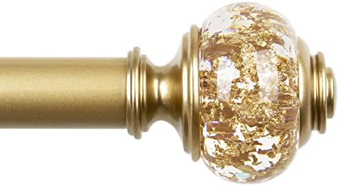 USFOOK 1 Inch Curtain Rods 72 to 144 Inches(6-12 ft) Telescoping Single Drapery Rod, Curtain Rods for Windows 69 to 140 Inches, Luxury Gold Translucent Finials