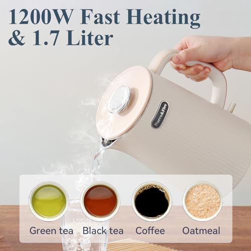 Nueve&Five 1.7L (57oz) Large Electric Kettle Perfect for 7+Cups of Tea and Coffee,2 quarts Double Wall Big Electric Tea Kettle,Auto Shut Off,1200W Hot Water Kettle Electric -Cream White by Nueve&Five - Image 5