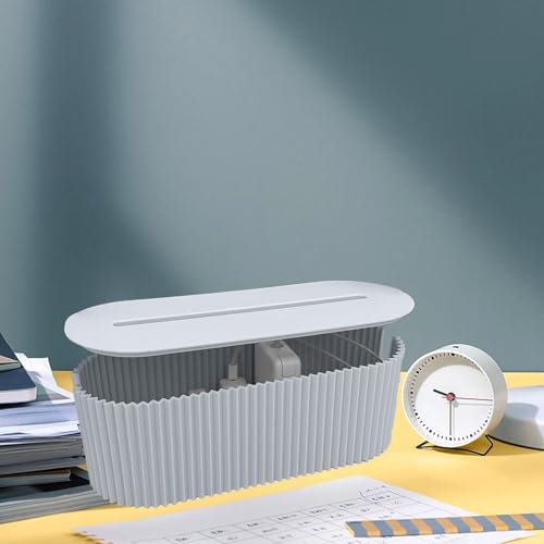 WPKD BLUEIY Cable Tidy Box,Plastic Cables Organised Box with Lid,Hide Extension Blocks and Electrical Cables for Office Home Hiding Messy Cables Wire(33x13x12cm,378g,Blue) - Image 3