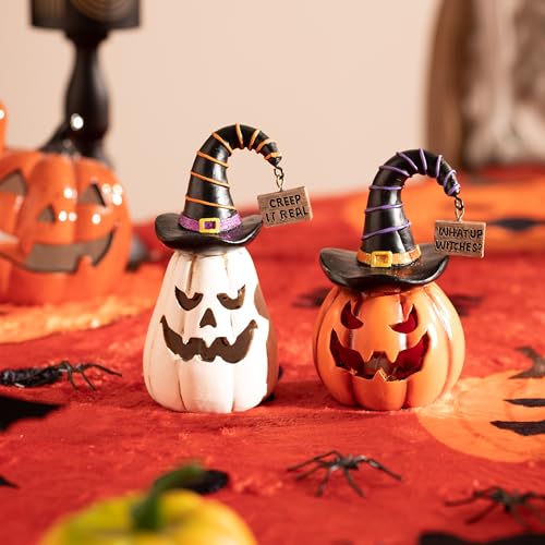 Valery Madelyn 2er Set Halloween Deko Figuren, 13cm Neuheit Harz Kürbis – Bild 2