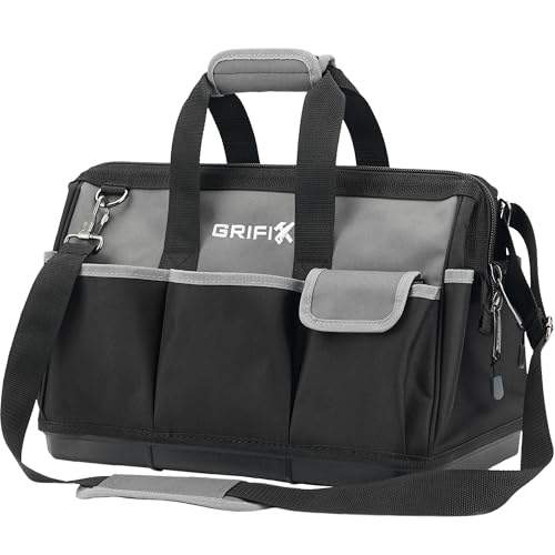 GRIFIX 17-inch Tool Bag, Tool Box Organizer Storage, Wide Mouth Tool Tote Bag with Large Zipper,...