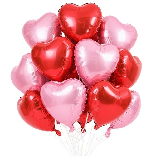 EWODEIEW Ballons en forme de cœur en feuille, Ballons en forme de cœur à l'hélium de 18 pouces, Ballons en forme de cœur rouge et rose, Ballons en forme...