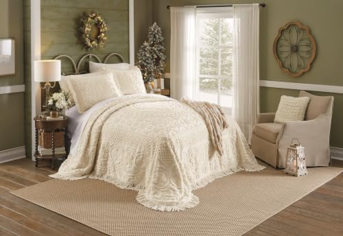 Image of Montgomery Ward Emily Floral Chenille Bedspread (Ivory, Queen) | Soft cotton chenille bedspread with floral design, textured detailing, and lightweight coverage for coordinated bedroom decor