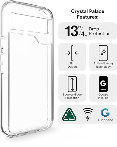 Image of ZAGG Crystal Palace Google Pixel 8a Case - Transparent, Graphene-Enhanced Impact Protection, Eco-Friendly Design, 78% Recycled Material, Wireless Charging Compatible