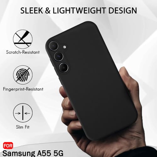 Image of TheGiftKart Sleek Back Cover Case for Samsung Galaxy A55 5G | Slim Fit Protective Design | Ultra Matte Finish | Camera Protection Bump | Soft Silicon Back Cover Case for Samsung A55 (Silicone, Black)