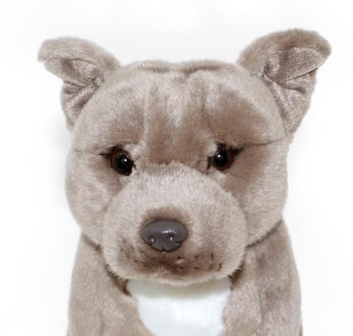tachi Sitzender Plüschtier Hund, Kuscheltier Staffordshire Bull Terrier, grau beige Stofftier 30 cm