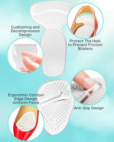 Image of 6 Pairs High Heel Pads Inserts and Ball of Foot Cushions for Women, Silicone High Heel Comfort Pads for Foot Pain Relief & All-Day Comfort, Anti Slip Heel Insert for Women Shoes Too Big