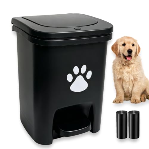 Image of Dog Poop Trash Can Outside, Dog Waste Trash Can with Lid Pedal Odor Control for Outdoors - Black, with 40PCS Waste Bags