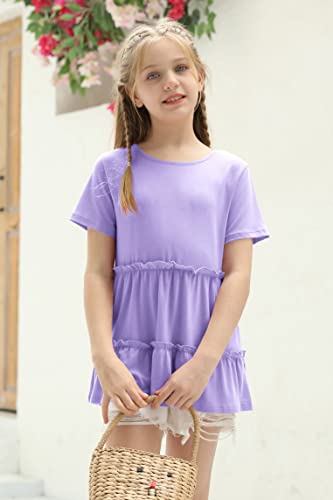 Image of Haloumoning Girls Crew Neck T Shirts Peplum Babydoll Tops Tees 4-15 Years | Girls T-Shirts, Casual Loose Tunic Tops, Cute Ruffle T Shirts, Short Sleeve Shirts, Long Sleeve Blouse