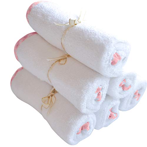 Image of Channing & Yates Premium Boutique Baby Washcloths - (6-Pack) Organic Plush Washcloths 2X Thick & Soft - Helps Eczema - Adult Face Washcloths - (Pink on White)