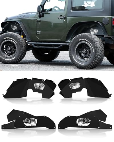 ROADER Front & Rear Inner Fender Liners US Flag Pattern Liner for 2007-2018 Jeep Wrangler JK JKU Unlimited Sport Sahara Rubicon 2/4 Doors