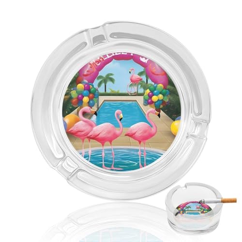 Posacenere creativo in vetro, con fenicotteri e piscina1 stampato portatile moderno posacenere in vetro adatto per casa ufficio