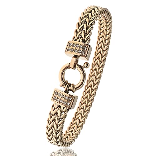 Women's Multi-Length Stainless Steel Bracelets, Gold & Rose Gold, Waterproof, Trendy Round Clasp, 6.5'-8.5' Length