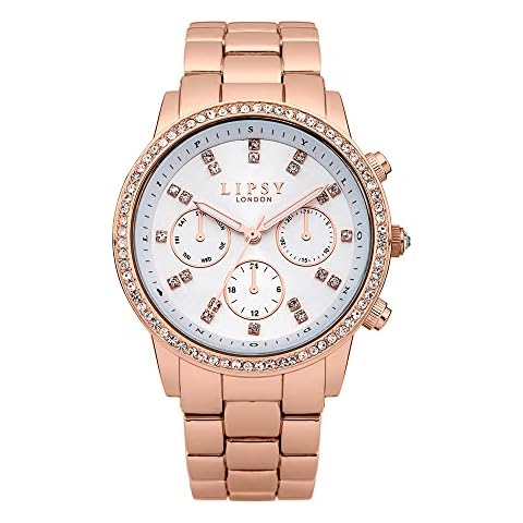 Lipsy London Womens Watch with Diamante, White Sunray Dial and Rose Gold Bracelet, 38mm Diameter Case in Branded Watch Box LP240-2 Year Warranty Cover