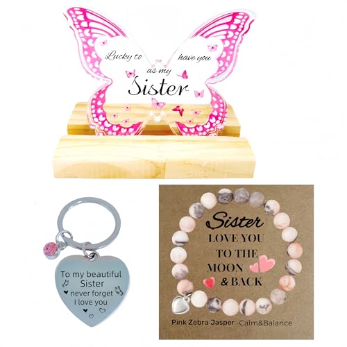 Sister Gifts - Thoughtful Sister Birthday Gifts Gifts for Sister Sister Gifts from Sister Meaningful Sister Gift Set with Butterfly Decor (Pink Sister)
