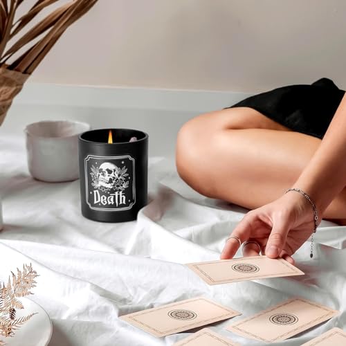 Tuitessine タロットカードキャンドル 7オンス 面白いマットブラッククリスタルガラスキャンドル ソイワックス付き 死の香りのカード 魔術 瞑想 占星術 ストレス解消 クリスマス/ハロウィンのプレゼントに最適 [4]
