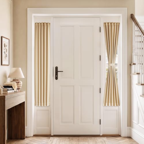 Vatge Self-Adhesive Sidelight Curtains for Glass Doors - No Drill Removable Window Coverings, Light Filtering Panel, 1 Panel, W12 x L60, Beige