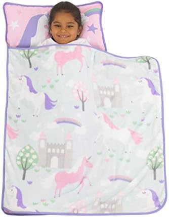 Everything Kids Pink & Aqua Unicorn Toddler Nap Mat with Pillow & Blanket, Pink, Aqua, Lavender, White (4126392P)