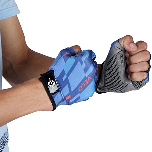 Nivia Velo Fitness Gloves, Micro Sued Cycling Gloves, Airculate & Snug Fit Technology with 1/2 Finger Length Gloves (Medium)- Blue