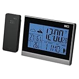 EMOS Funk-Wetterstation mit Außensensor, batteriebetrieben, LED-Display-Anzeige mit Uhr, Temperatur, Thermometer, Hygrometer, Wecker, Kalender, Datum