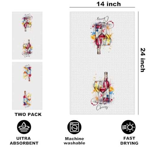Image of 2 Pcs Graffiti Wine Kitchen Towels, Italian Gifts Reusable Dish Towels | Waffle Weave Hand Cloth Tea Towel for Kitchen Bathroom Home Decor, Wine Lover Gifts for Women Mom Friend 24x14 Inch