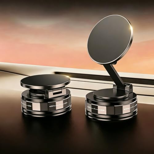 Image of (1 Year Warranty) 360 Vacuum Magnetic Phone Holder for Car, Foldable Dashboard & Windshield Suction Mount, Adjustable Strong Magnetic Car Phone Mount with Full Circle Ring, Universal Mobile Holder