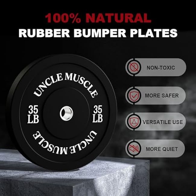 Uncle Muscle Rubber Bumper Plates Olympic Weight Powerlifting Plates for Strength Training Weight Lifting Plate Home Gym for 2 Inch Barbell