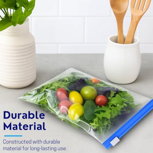 Image of Plastic Zip Lock Reusable Slider Zipper Transparent Bag For Food Storage,Fruit Vegetable Freeze Storage Pouch Bags, Ziplock Bags Best For Fridge Storage 9 x 10 inch (25, Blue) | Reusable