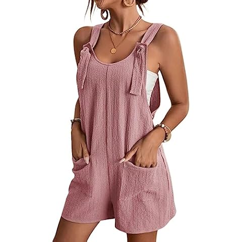 Unilexi Women’s Summer Casual Fashion Jumpsuit Shorts Solid Color Sleeveless Romper with Pockets(0198-Purple-M) Cover