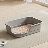 19 x 14in Open Cat Litter Box with High Side, Anti-Splashing Cats Litter Pan, Semi-Enclosed Removable Cats Litter Boxes with Litter Sifting Scoop, Open Top Kitty Toilet for Easy to Clean (Grey)