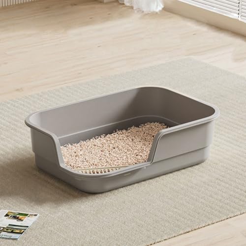 Semi Enclosed Cat Litter Box with High Sides, High Wall Low Entry Litter Box for Senior Cats, Durable Plastic Easy Clean Extra Large Cat Litter for Indoor Pet Potty (Grey)