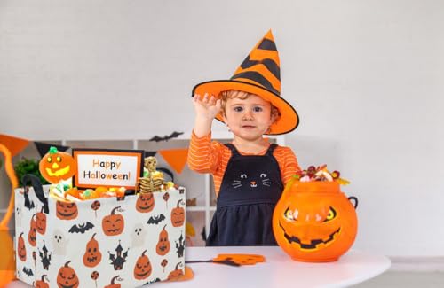 Image of Essme Rectangular Halloween Basket,Kids Basket Empty with Handles,Cute Baskets for kids Room Decor,Boys and Girls, Candy Bins.( Castle Halloween).