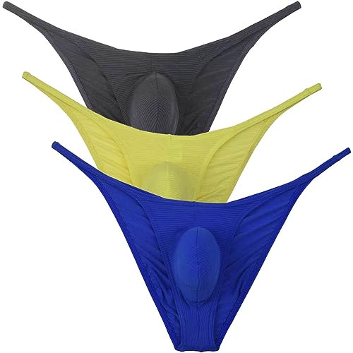 Men's Ultra Thin Ice Silk Cheeky Briefs Underwear Male Bulge Pouch Pucker Butt Bikinis Underpants String Lingeries