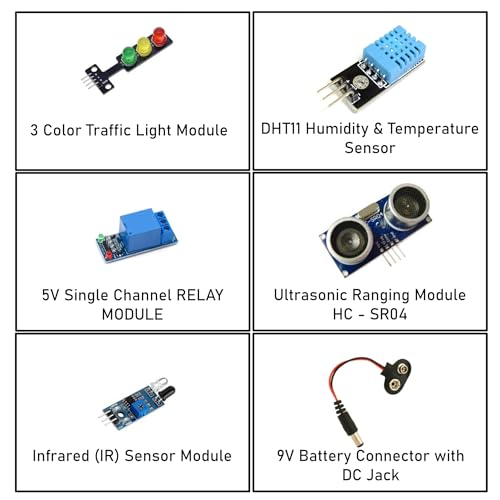 Image of EDO Systems | UNO r3 SMD 5 in 1 Sensor Kit for Students, Hobbyiest, Learners, & School Projects DIY Ultrasonic, Temperature, IR Sensors Traffic Light & Relay Module Breadboad Starter /Beginner Kit.