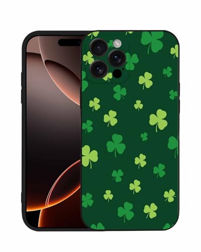 Roses Garden Compatible with iPhone 15 Pro Case 6.1 inch, St Patrick's Day Shamrock Phone Case Ultra Slim Thin Silicone Cover Anti-Scratch Shockproof Protective Rubber Case Green