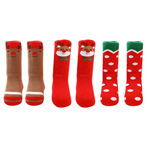KESYOO 3 Pares de Meias de Natal para BebÃªs Feriado Quente AlgodÃ£o Engrossar Inverno Acolhedor Mei